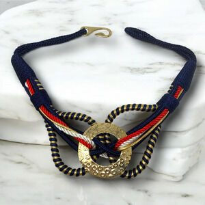 Vintage 1980's Red White Blue Gold Rope Cinch Corset Belt Nautical Avant Garde